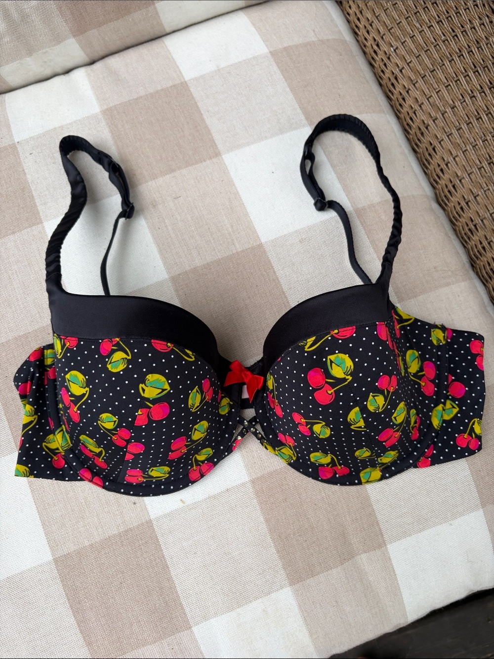 La SENZA Black Cherry-Print Push-Up Bra with Red & Yellow Accents
